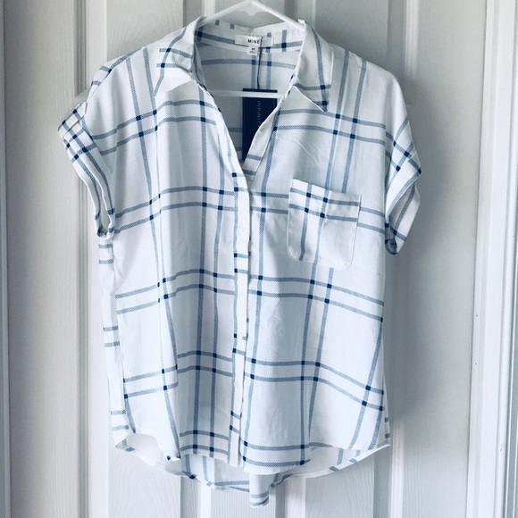 Plaid Short Sleeves Button Down Blouse in Blue - Picture 2 of 7
